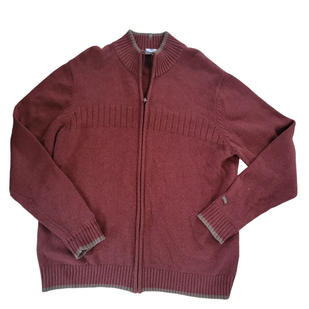 Columbia Sweater Mens‎ XL Red Knit Full Zip Turtleneck Long Sleeve Banded